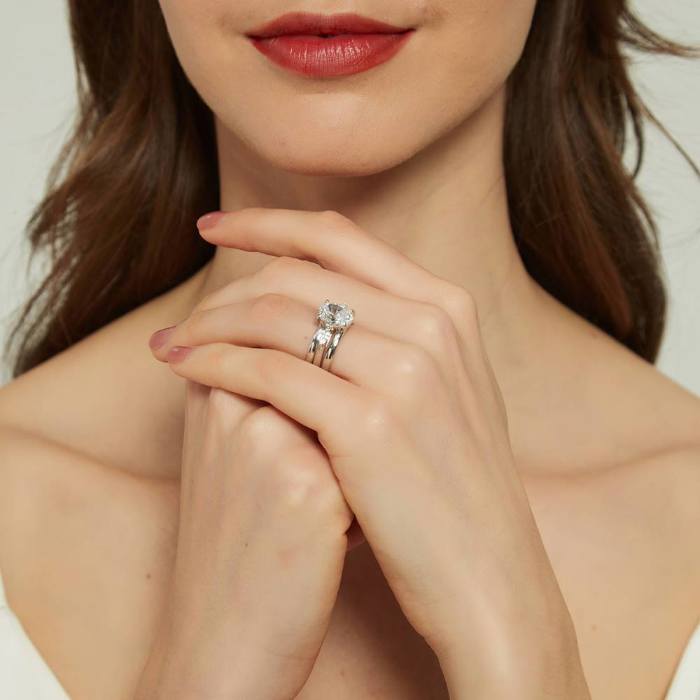 3-Stone Oval CZ Ring Set in Sterling Silver