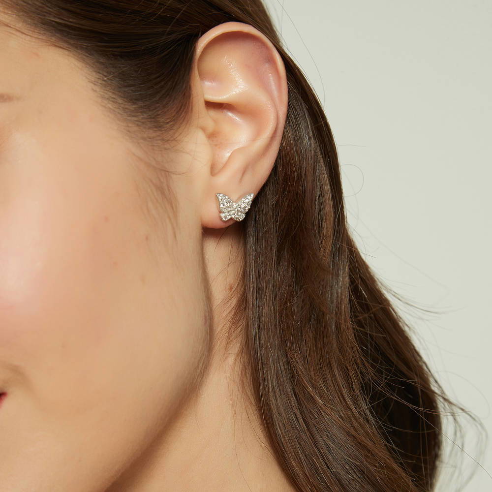 Butterfly CZ Stud Earrings in Sterling Silver