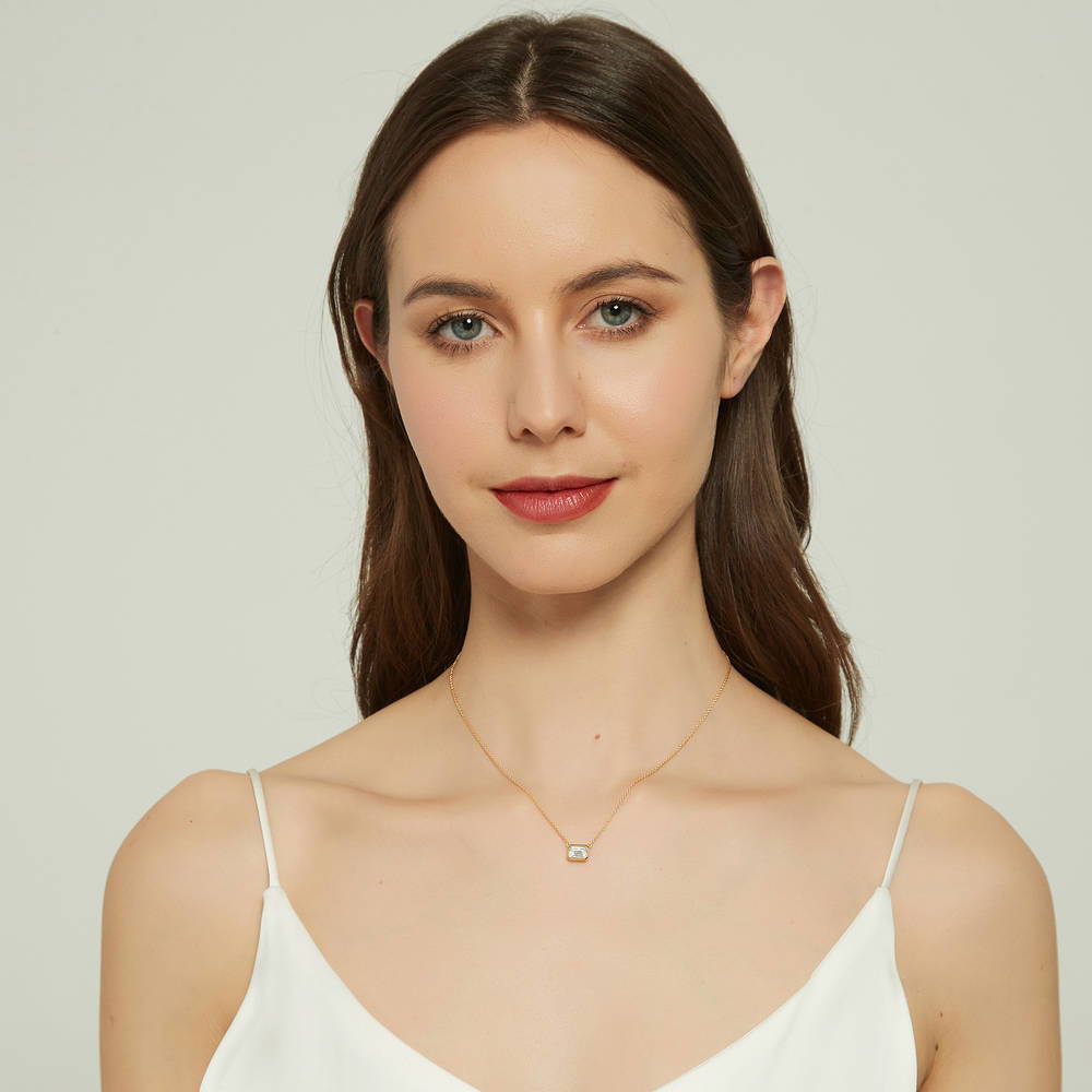 Solitaire East-West CZ Necklace in Gold Flashed Sterling Silver
