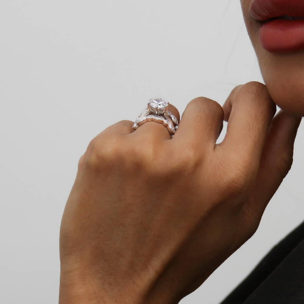 Solitaire Milgrain Art Deco 2ct CZ Ring Set in Sterling Silver
