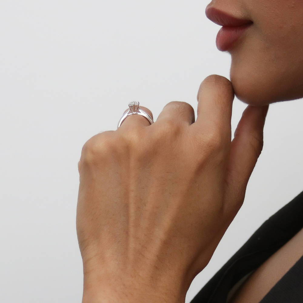 Model wearing Solitaire 0.45ct Round CZ Ring Set in Sterling Silver, 11 of 18