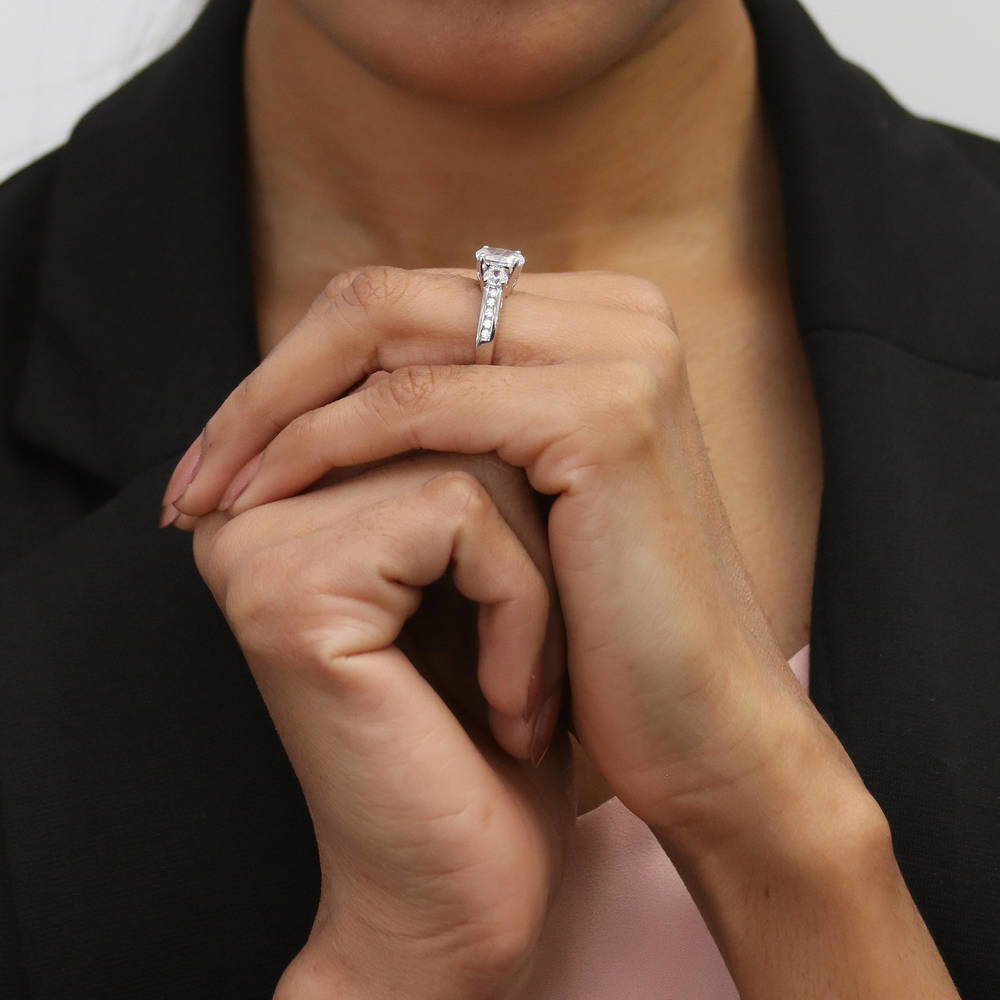 3-Stone Oval CZ Ring in Sterling Silver