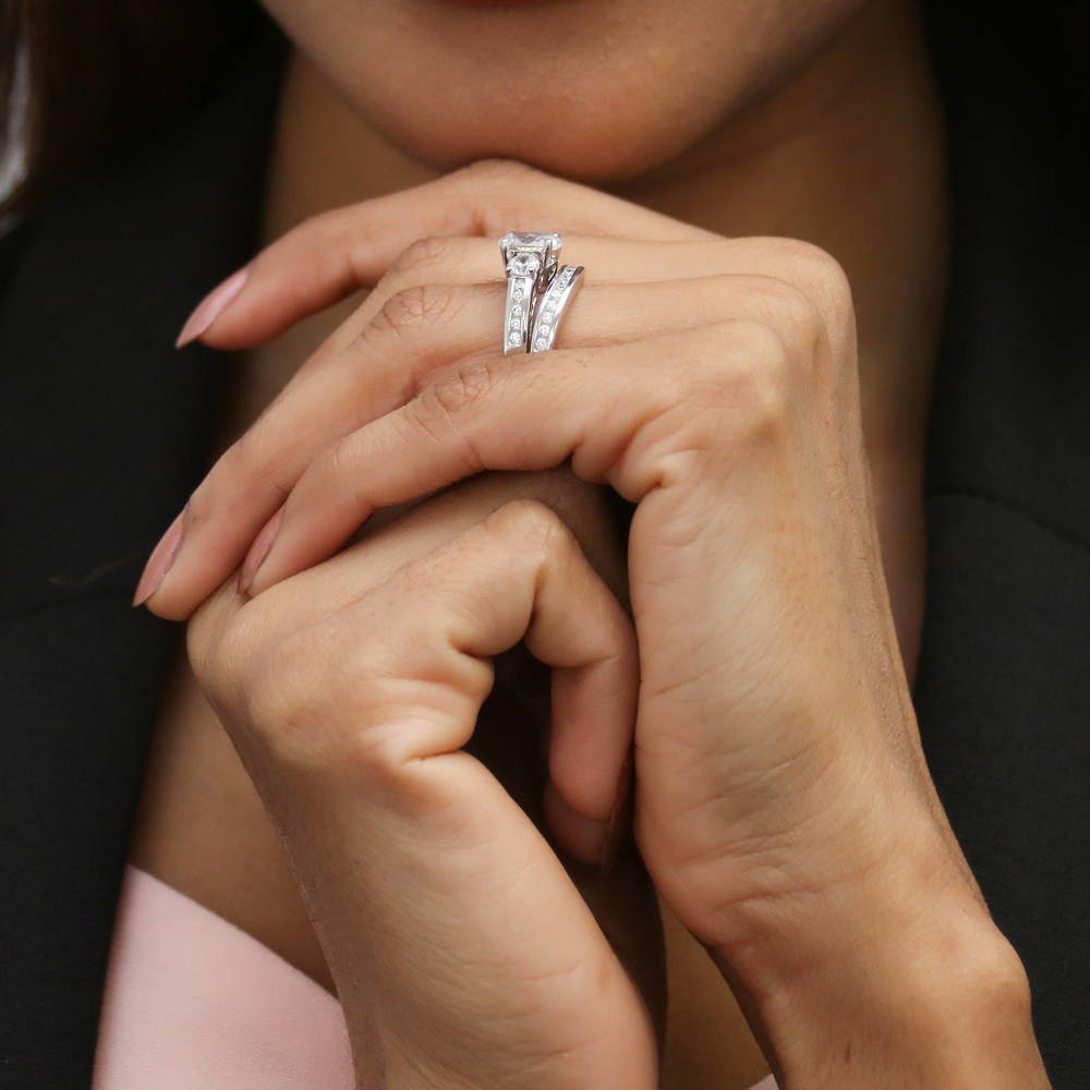 3-Stone Oval CZ Ring Set in Sterling Silver