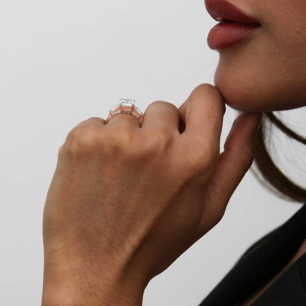 3-Stone Wishbone 7-Stone 2.1ct CZ Ring Set in Sterling Silver