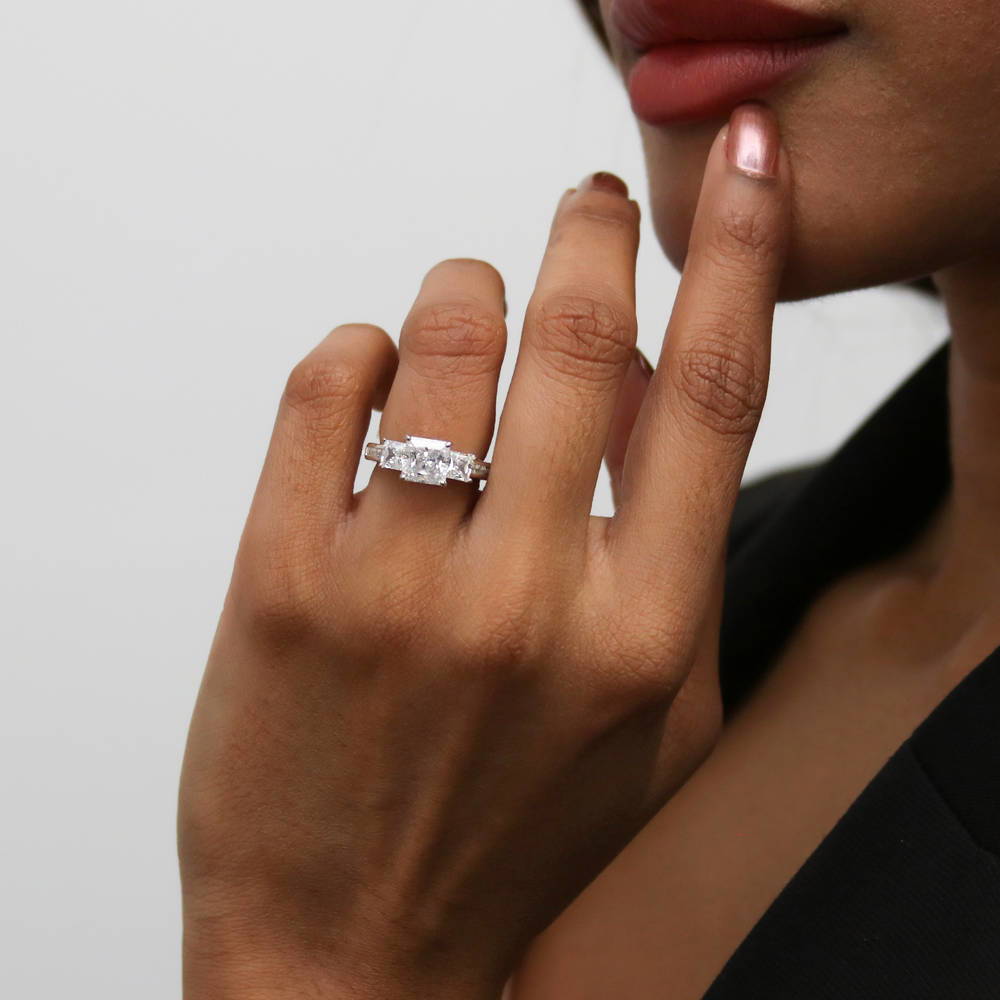 3-Stone 1.6ct Princess CZ Ring in Sterling Silver