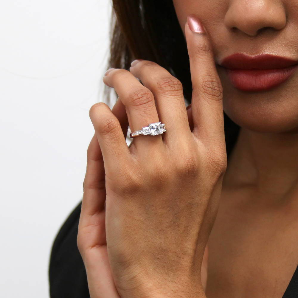 3-Stone 1.6ct Princess CZ Ring Set in Sterling Silver