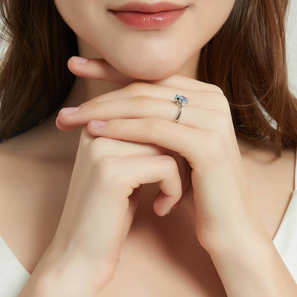 3-Stone 0.8ct Greyish Blue Pear CZ Ring in Sterling Silver