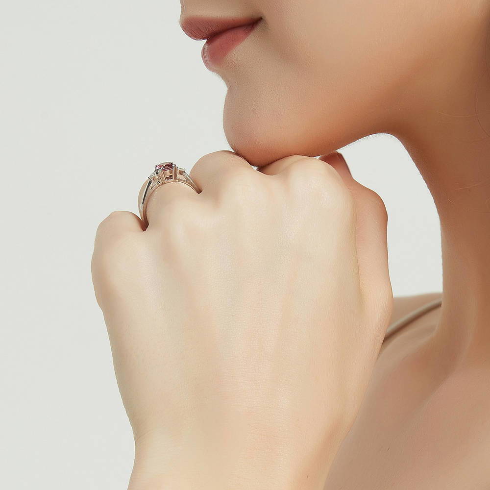 3-Stone 0.8ct Red CZ Ring in Sterling Silver