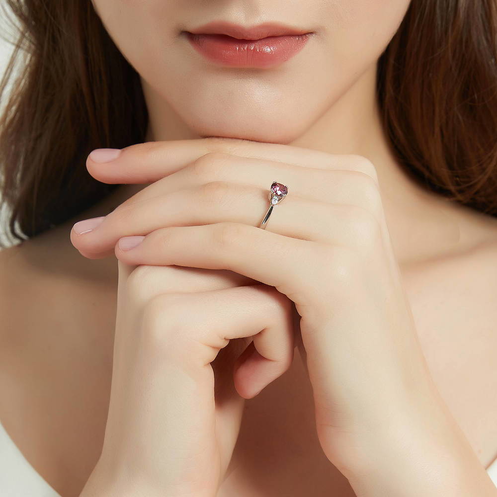 3-Stone 0.8ct Red CZ Ring in Sterling Silver