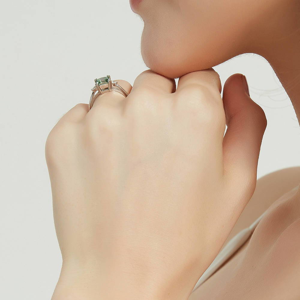 3-Stone 1.2ct Green Princess CZ Ring in Sterling Silver