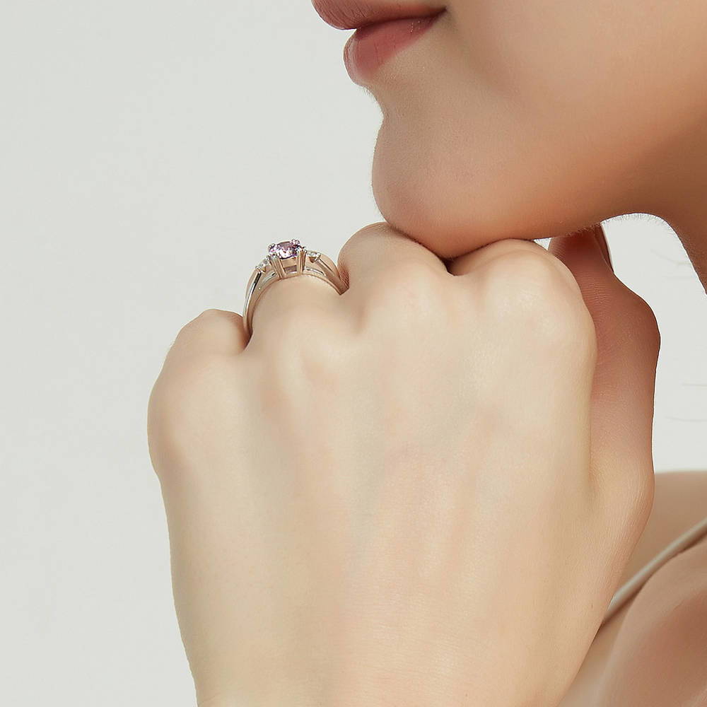 3-Stone 0.8ct Purple CZ Ring in Sterling Silver