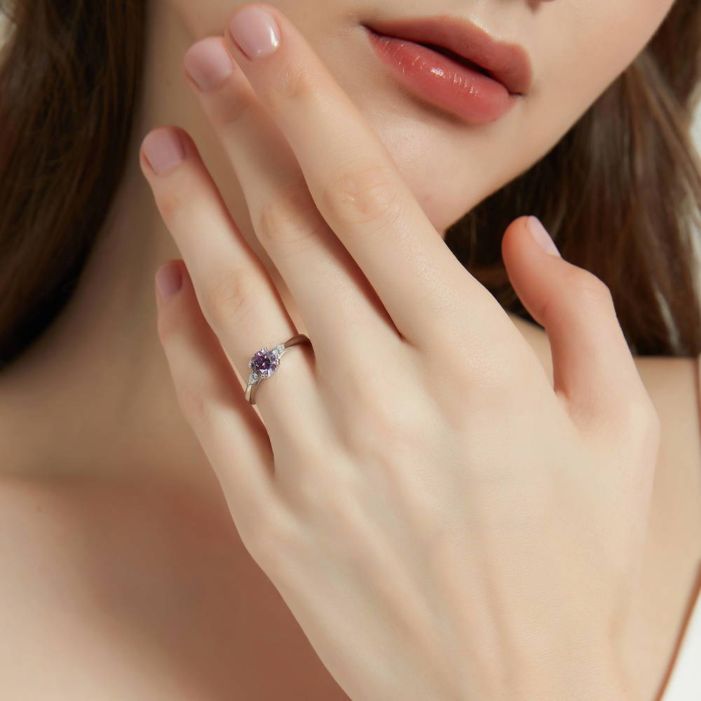 3-Stone 0.8ct Purple CZ Ring in Sterling Silver