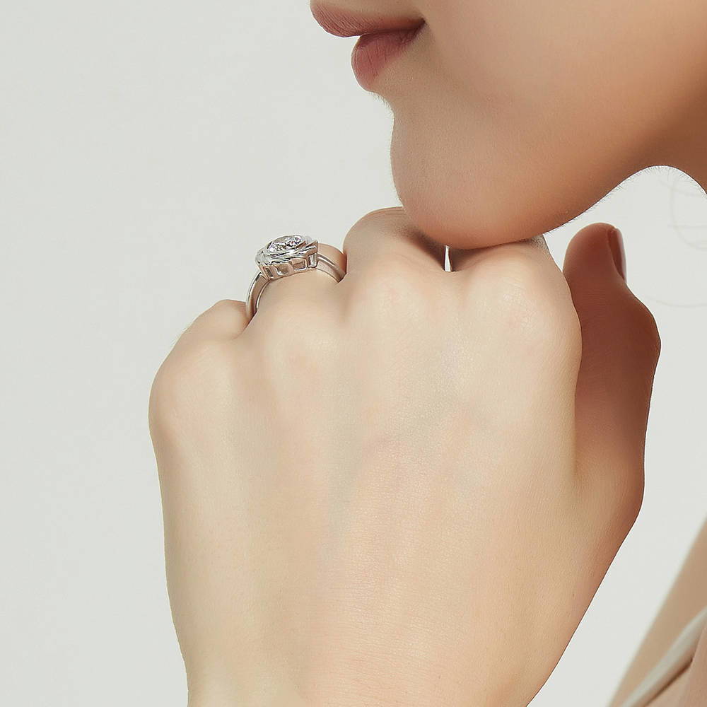 Woven Solitaire 1.25ct Bezel CZ Ring in Sterling Silver