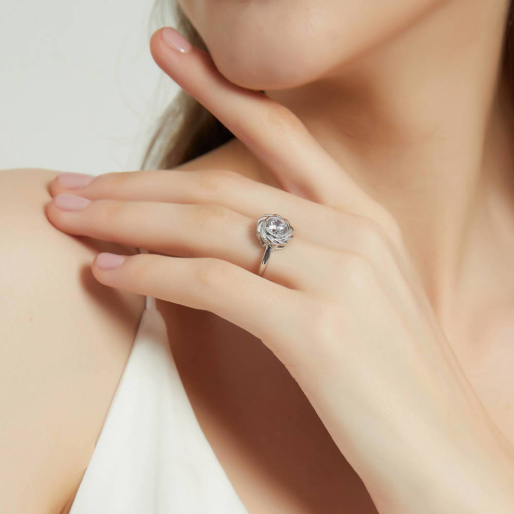 Woven Solitaire 1.25ct Bezel CZ Ring in Sterling Silver