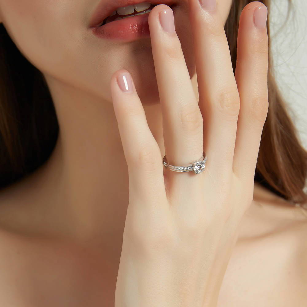 Solitaire Cable 0.8ct CZ Ring in Sterling Silver