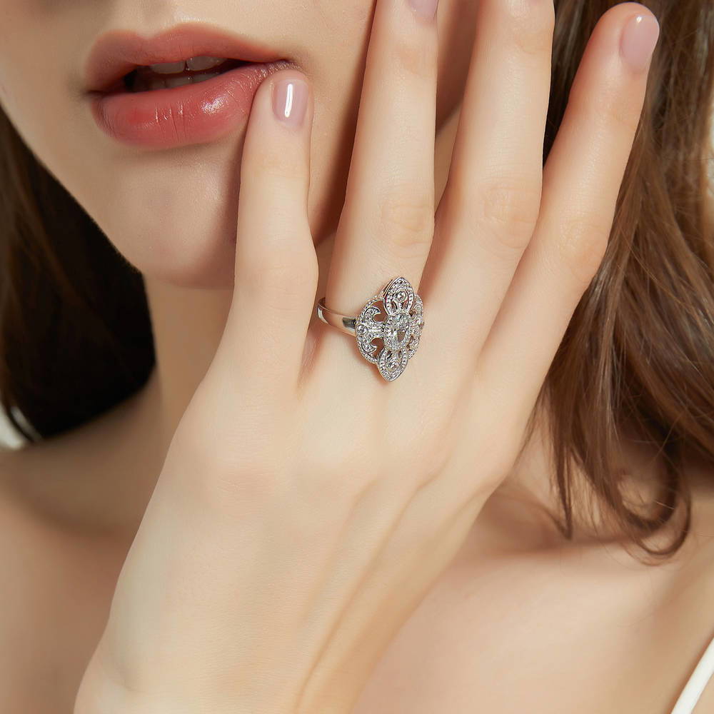 Milgrain CZ Ring in Sterling Silver