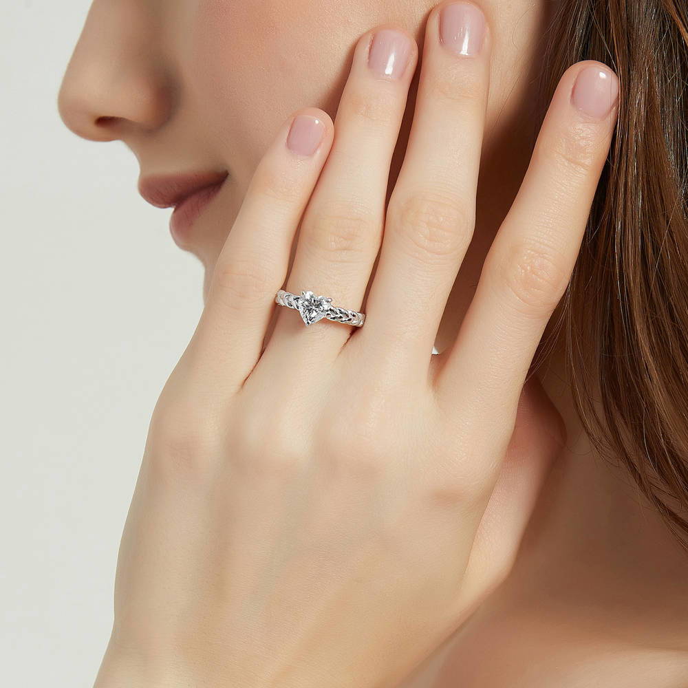 Woven Solitaire CZ Ring in Sterling Silver