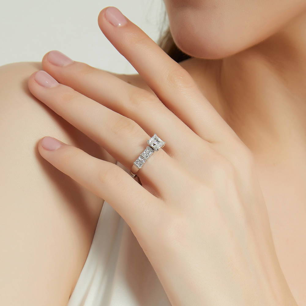 Solitaire 1.2ct Princess CZ Ring in Sterling Silver