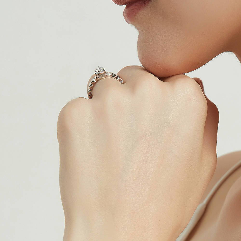Woven Solitaire 1ct CZ Ring in Sterling Silver