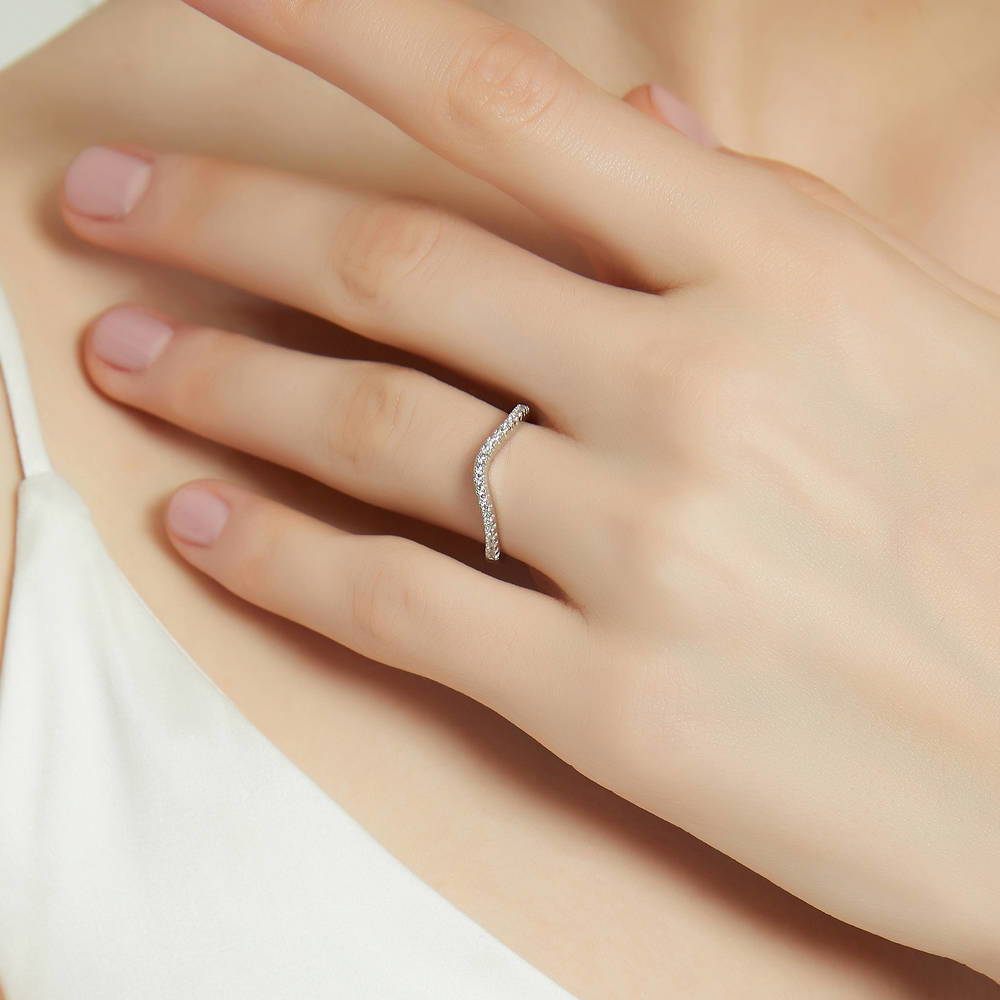 Wishbone CZ Eternity Ring in Sterling Silver