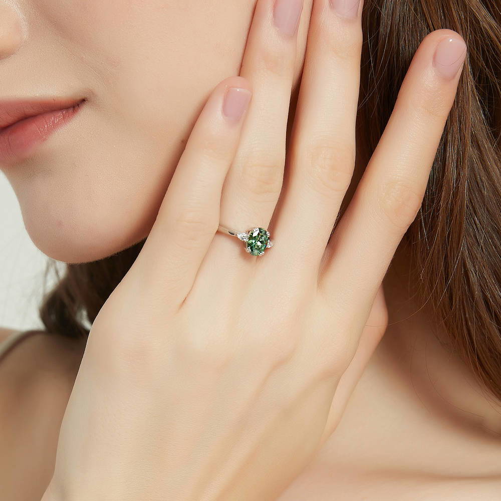 Model Wearing 3-Stone Ring Style R1553-02