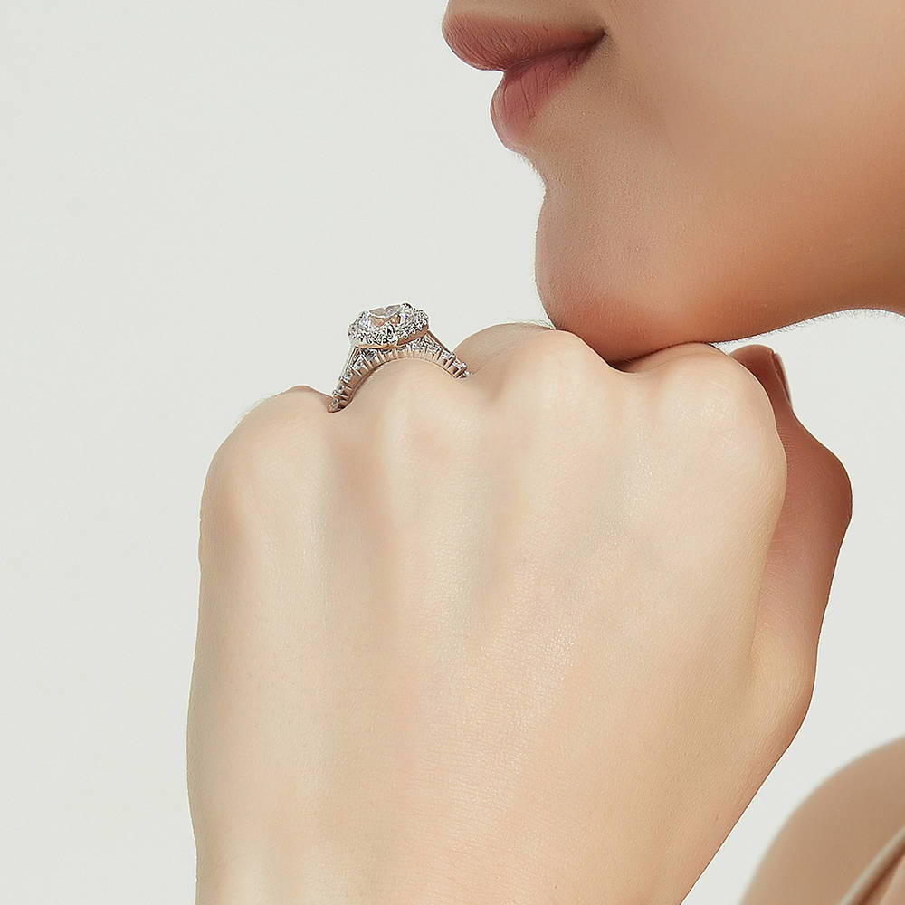 Halo Heart CZ Ring Set in Sterling Silver