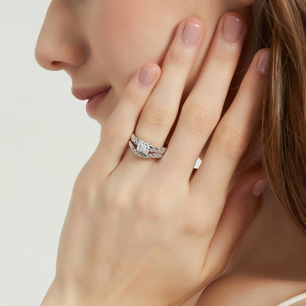 Woven Solitaire 1.2ct CZ Ring in Sterling Silver