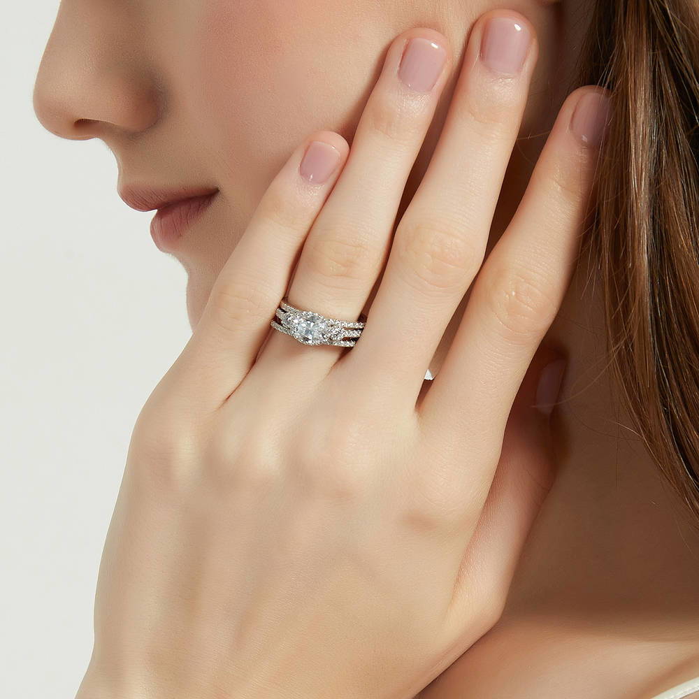 3-Stone Oval CZ Ring Set in Sterling Silver