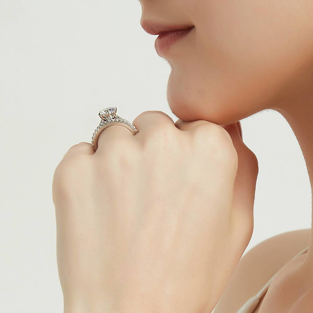 Solitaire 2ct Round CZ Ring Set in Sterling Silver