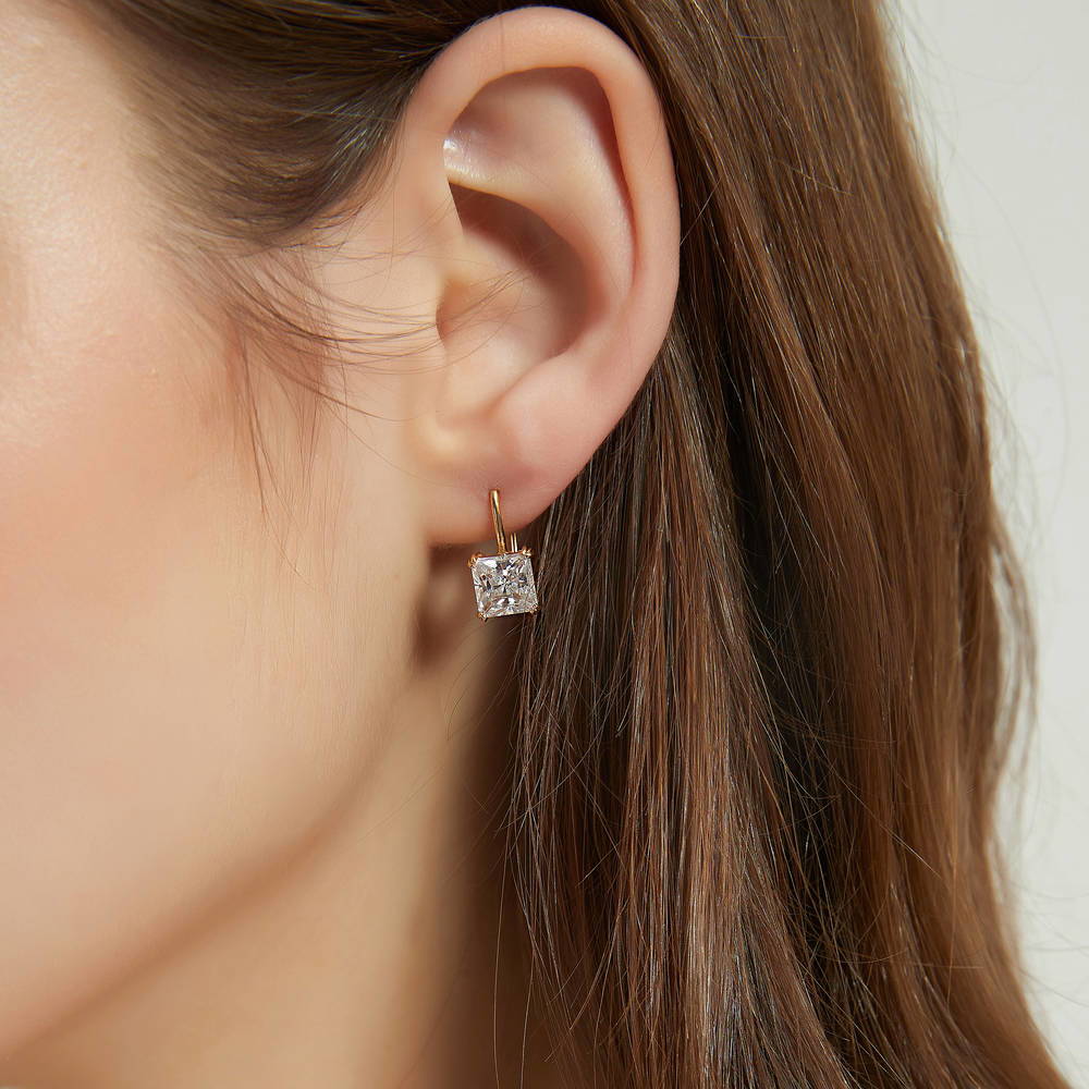 Solitaire CZ Earrings in Gold Flashed Sterling Silver, 2 Pairs