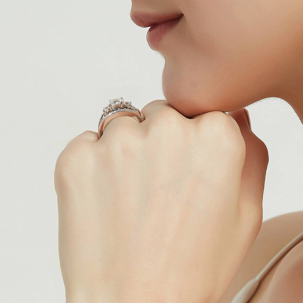 3-Stone 1.5ct Cushion CZ Ring Set in Sterling Silver