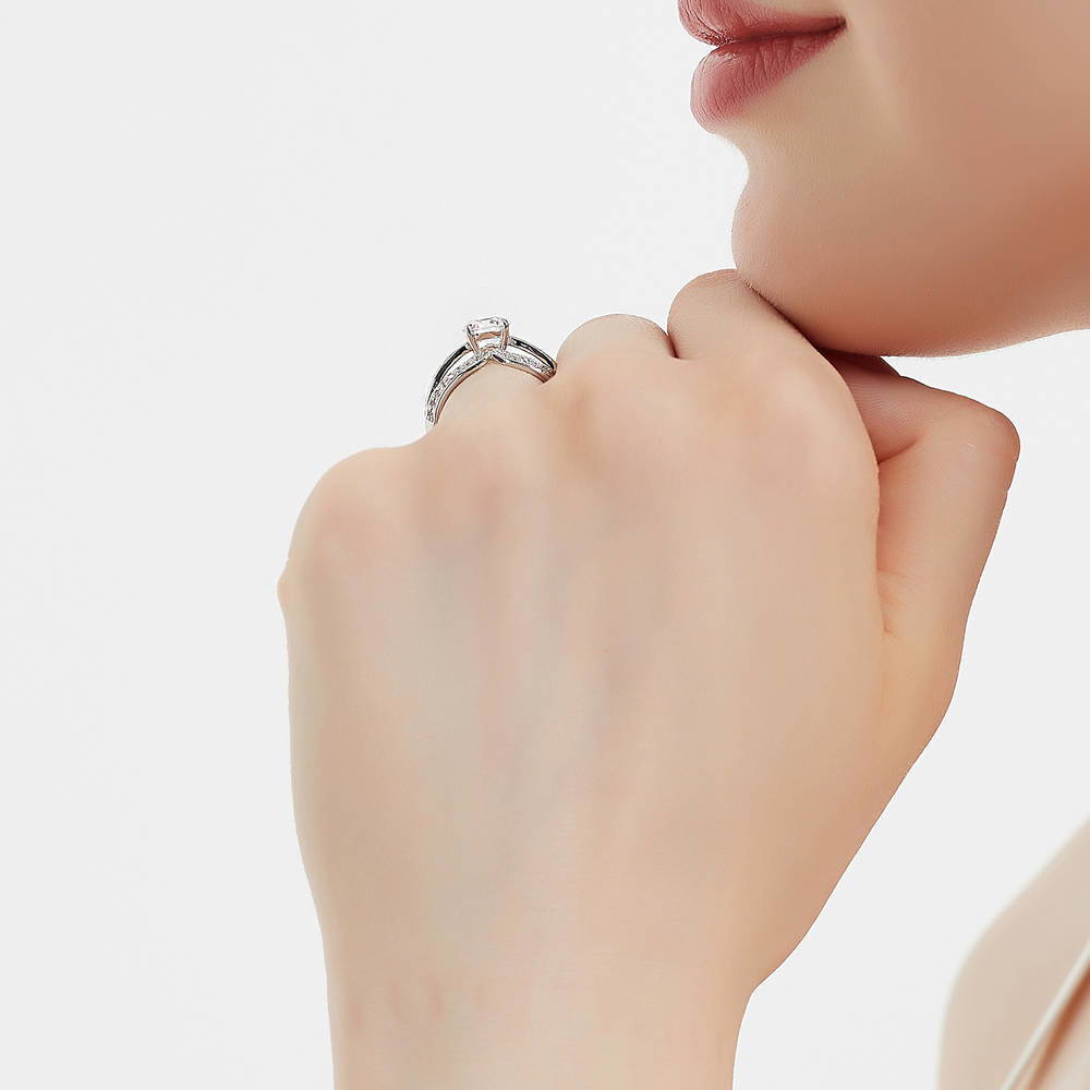 Model wearing Solitaire 1.25ct Round CZ Ring in Sterling Silver, 7 of 8