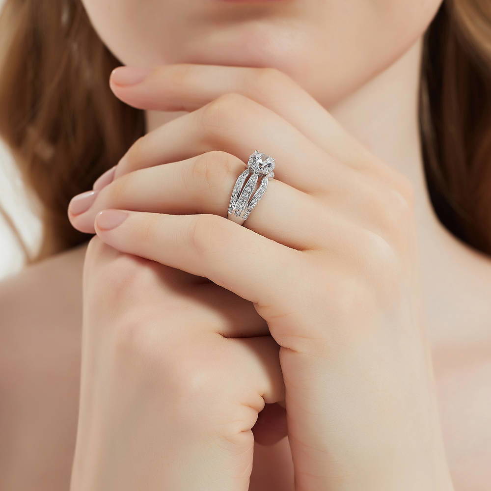 Model wearing Solitaire 1.25ct Round CZ Ring in Sterling Silver, 6 of 8