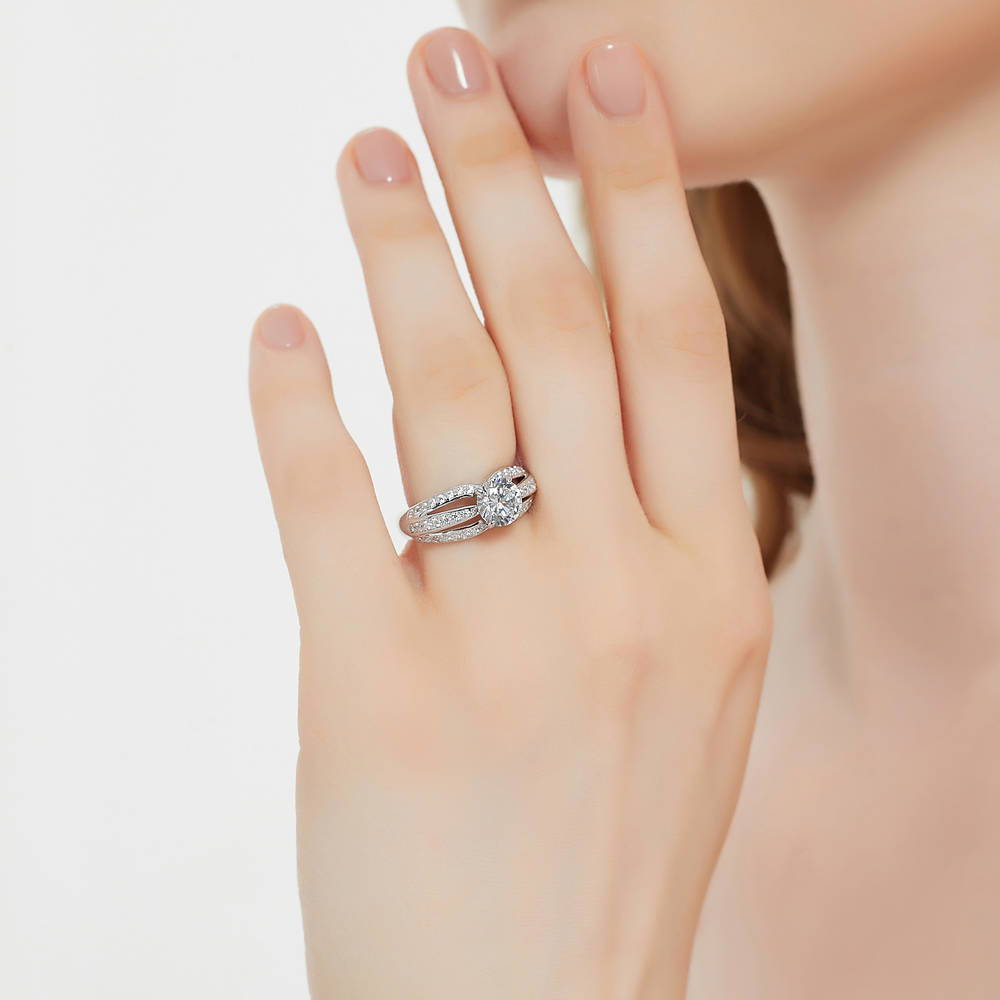 Model wearing Solitaire 1.25ct Round CZ Ring in Sterling Silver, 3 of 8