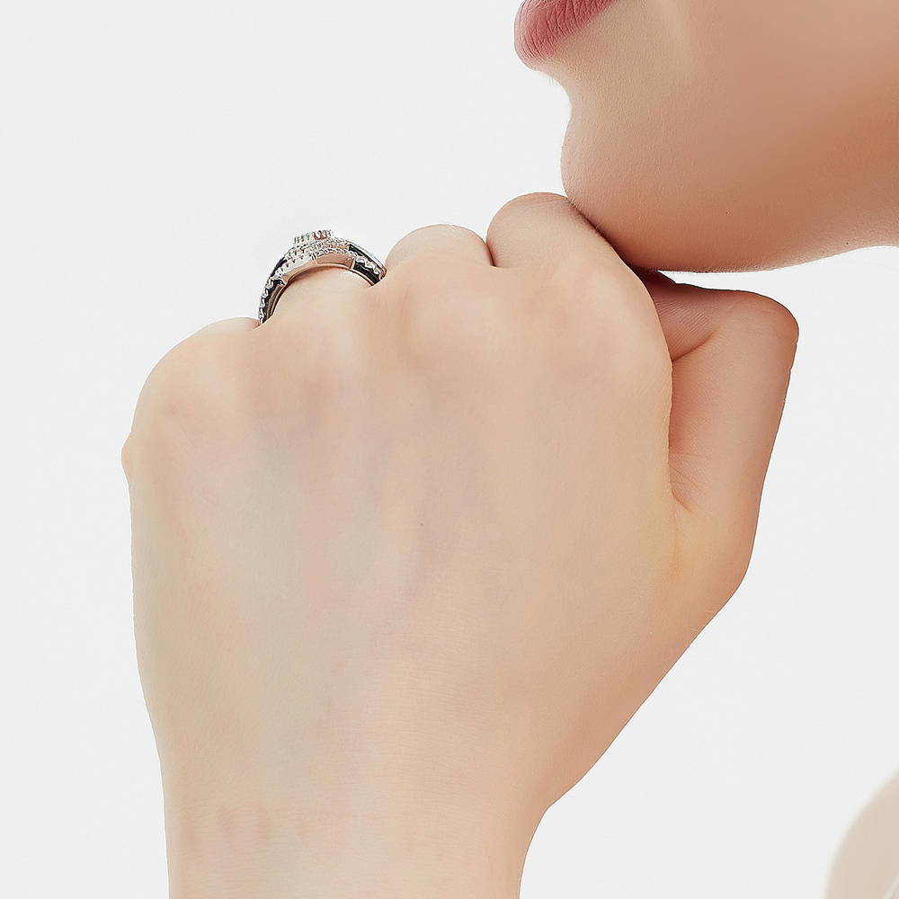 Halo Milgrain Marquise CZ Ring in Sterling Silver