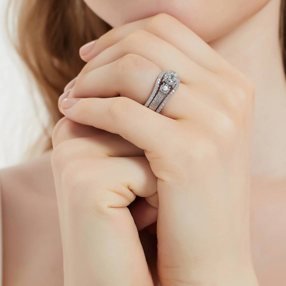 3-Stone Round CZ Ring Set in Sterling Silver