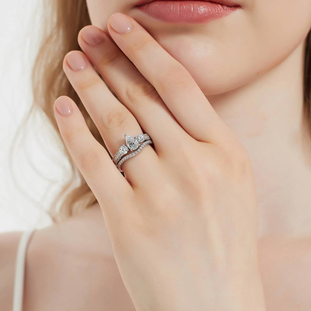 3-Stone 0.8ct Pear CZ Ring in Sterling Silver