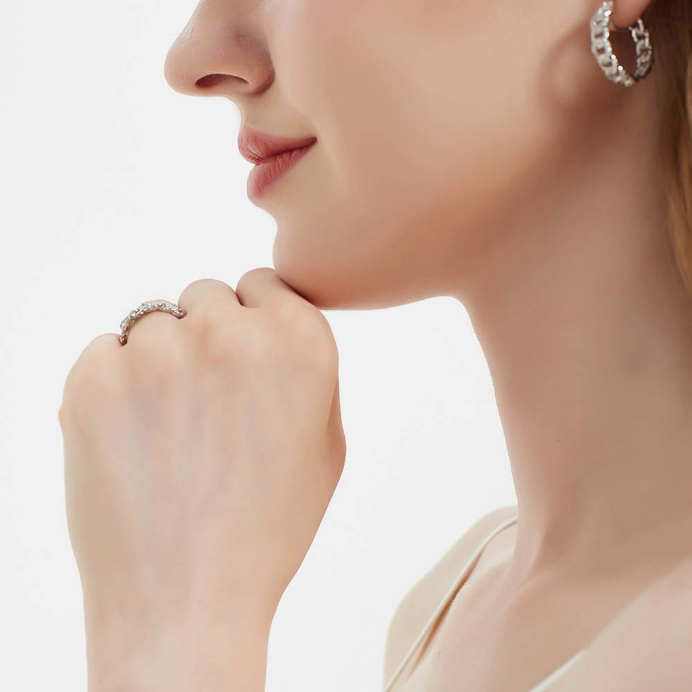 Woven CZ Band in Sterling Silver