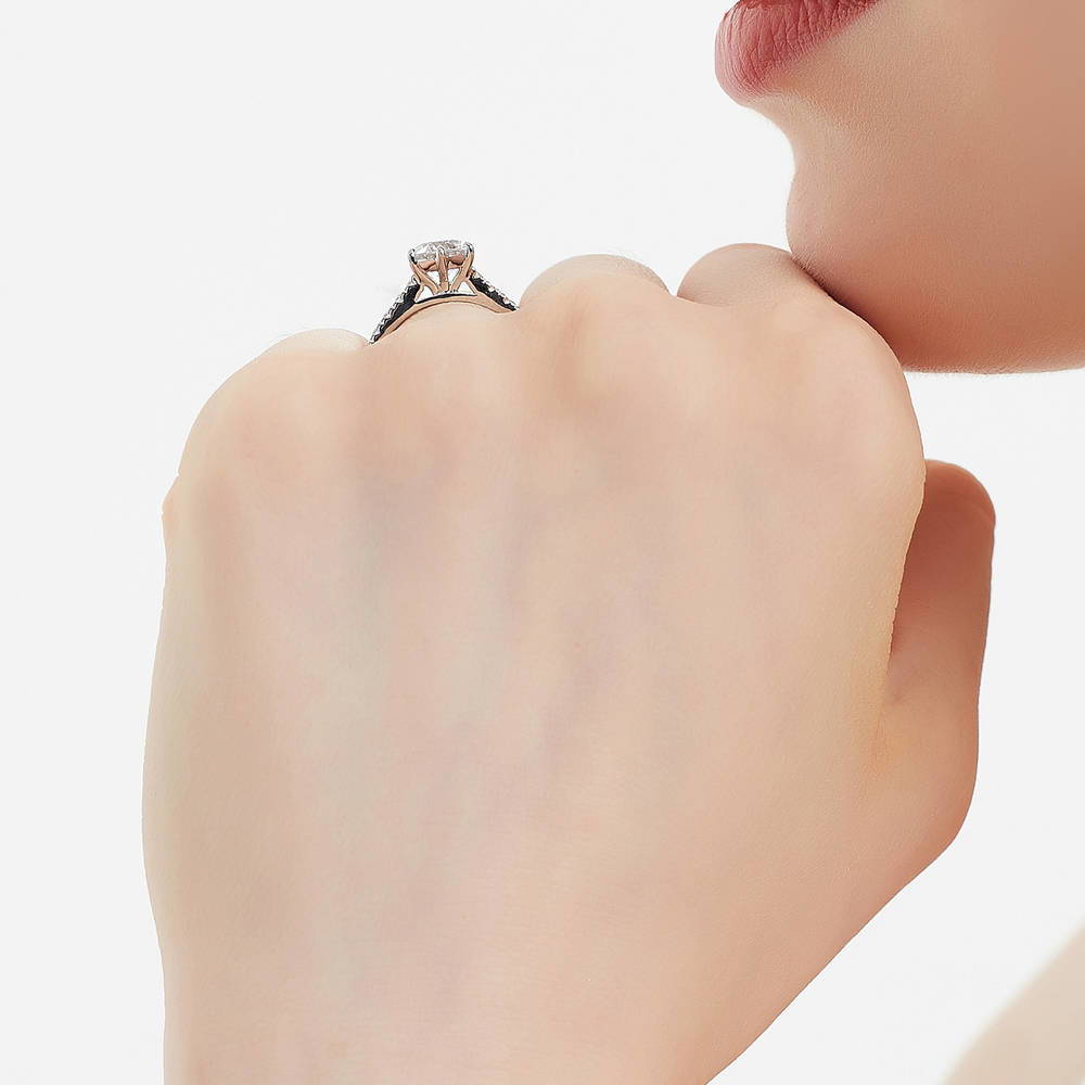 Model wearing Solitaire 1.25ct Round CZ Ring Set in Sterling Silver, 9 of 13