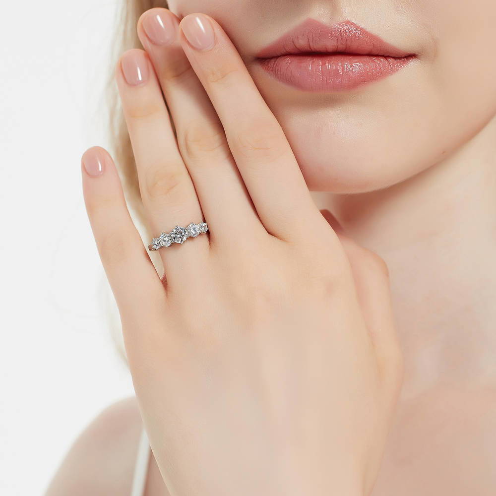 Model wearing 5-Stone CZ Ring in Sterling Silver, 2 of 8