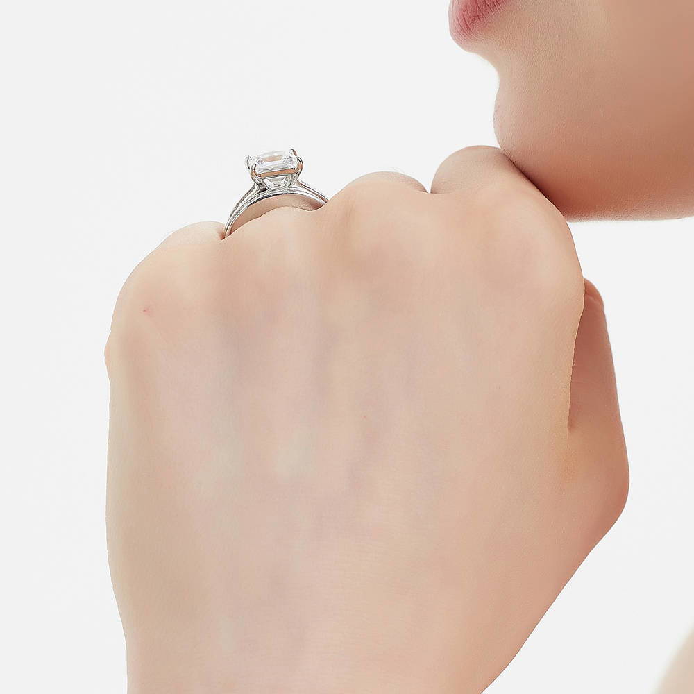 Solitaire 3ct Princess CZ Ring Set in Sterling Silver
