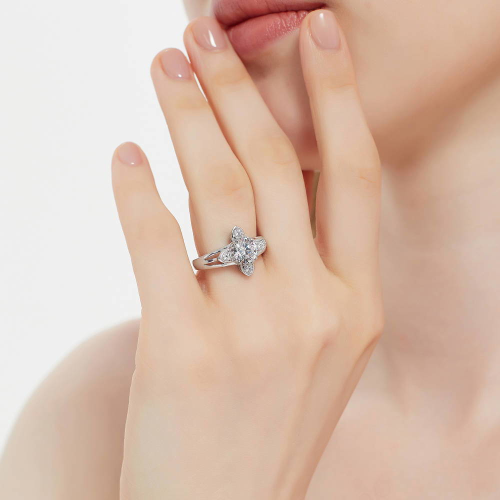 Flower CZ Ring in Sterling Silver
