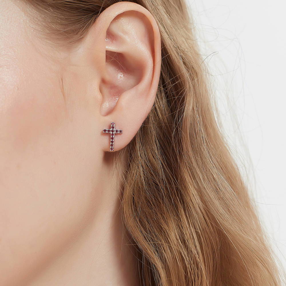 Cross CZ Stud Earrings in Sterling Silver