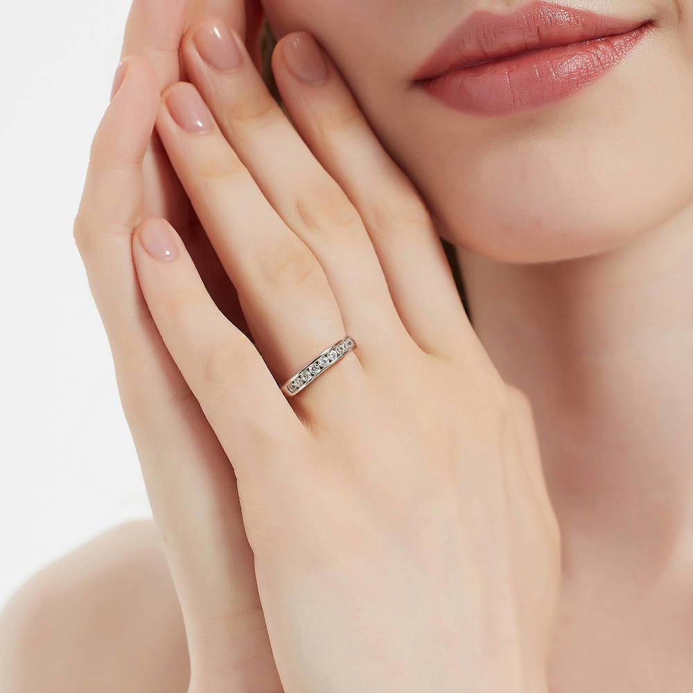 Model wearing Solitaire 2.7ct Round CZ Ring Set in Sterling Silver, 19 of 19