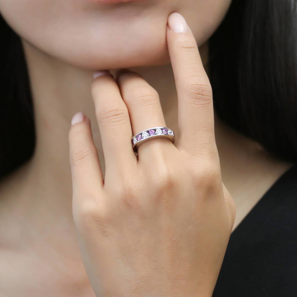 Purple Channel CZ Eternity Ring in Sterling Silver
