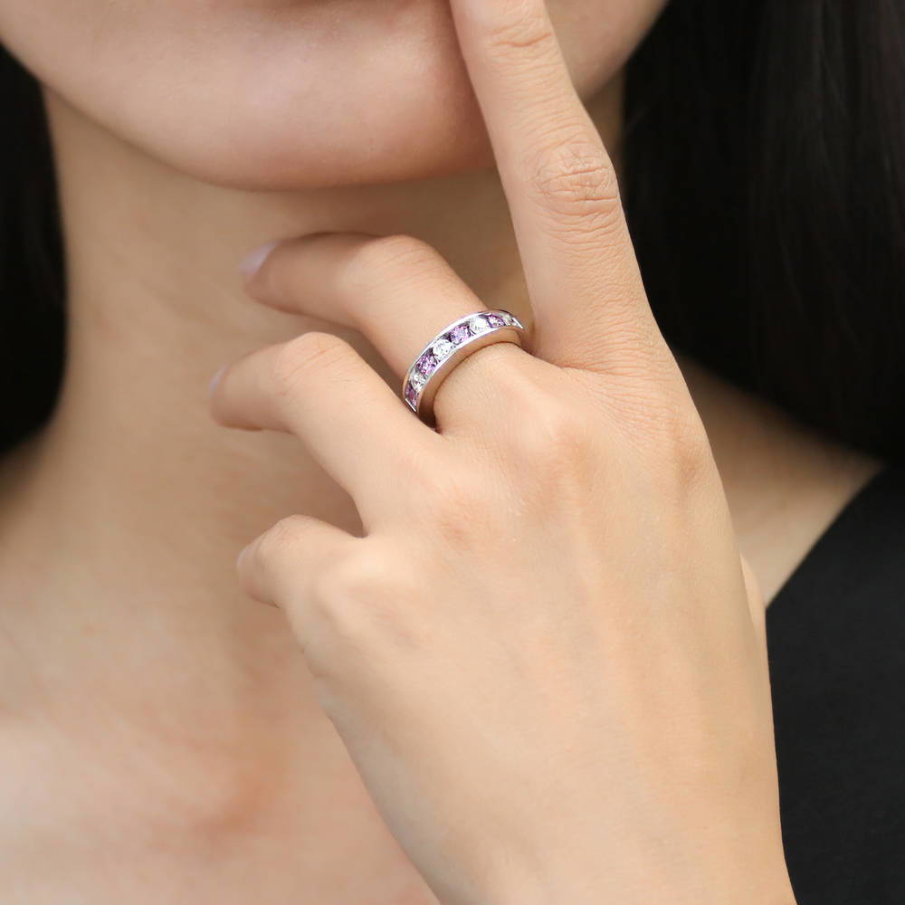Purple Channel CZ Eternity Ring in Sterling Silver