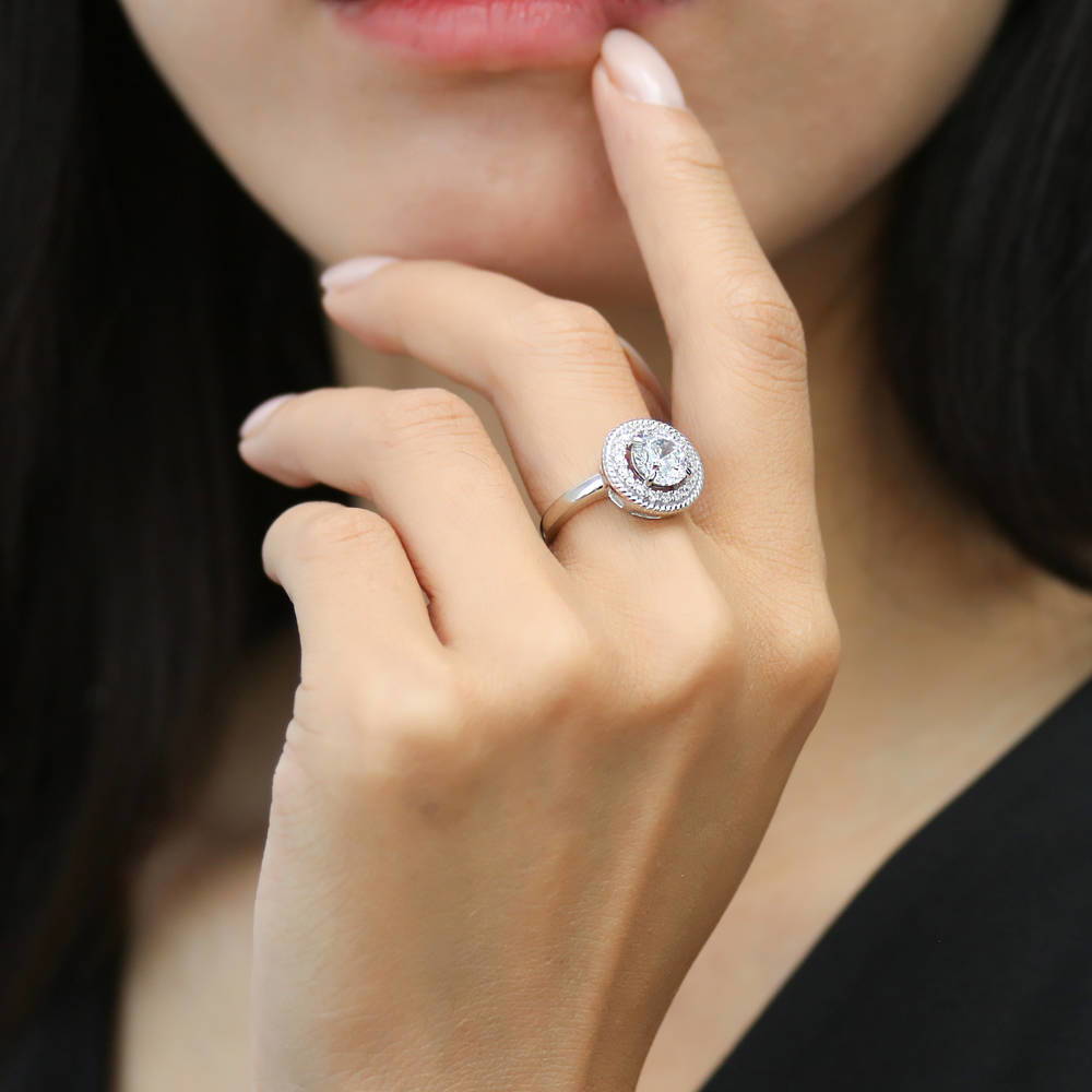 Halo Cable Round CZ Ring in Sterling Silver