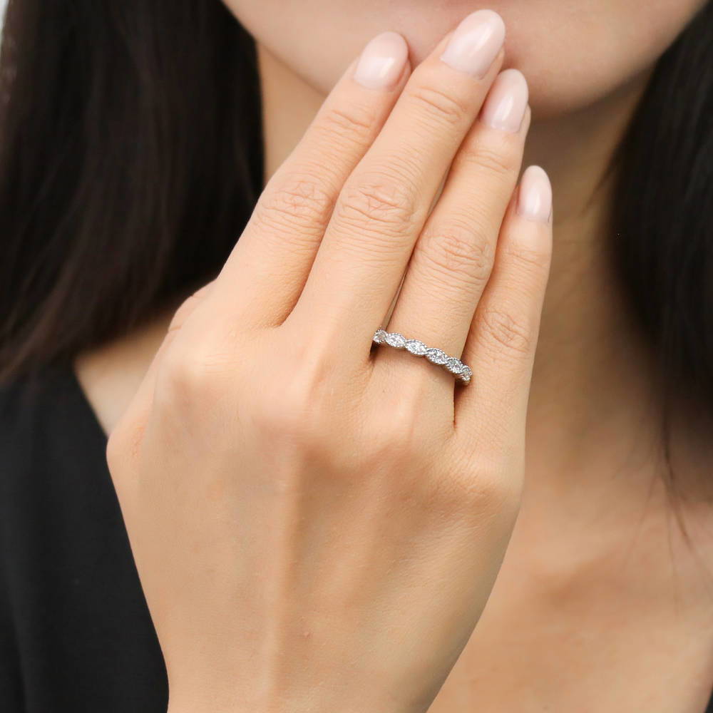 Bezel Marquise CZ Eternity Ring in Sterling Silver
