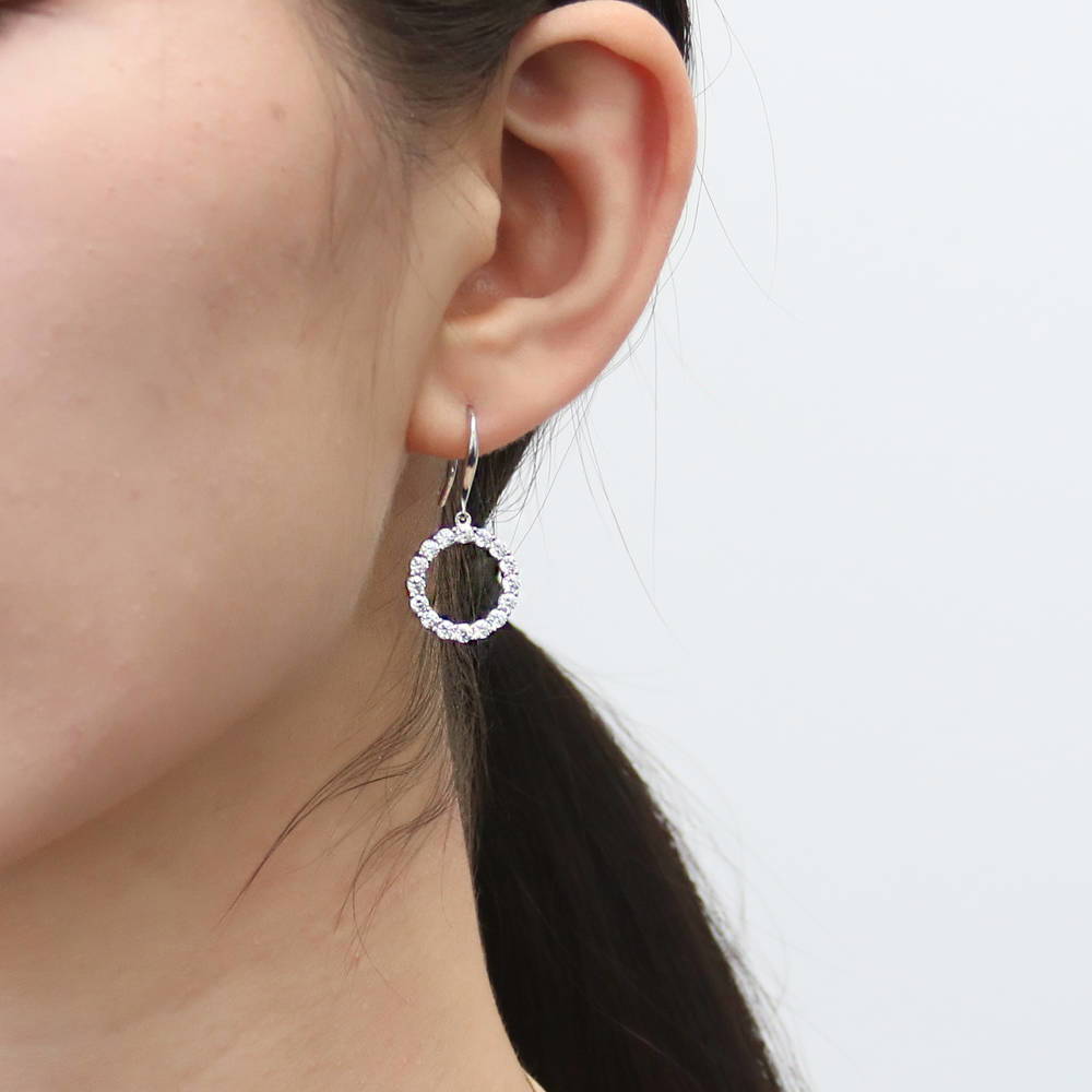 Open Circle CZ Fish Hook Earrings in Sterling Silver