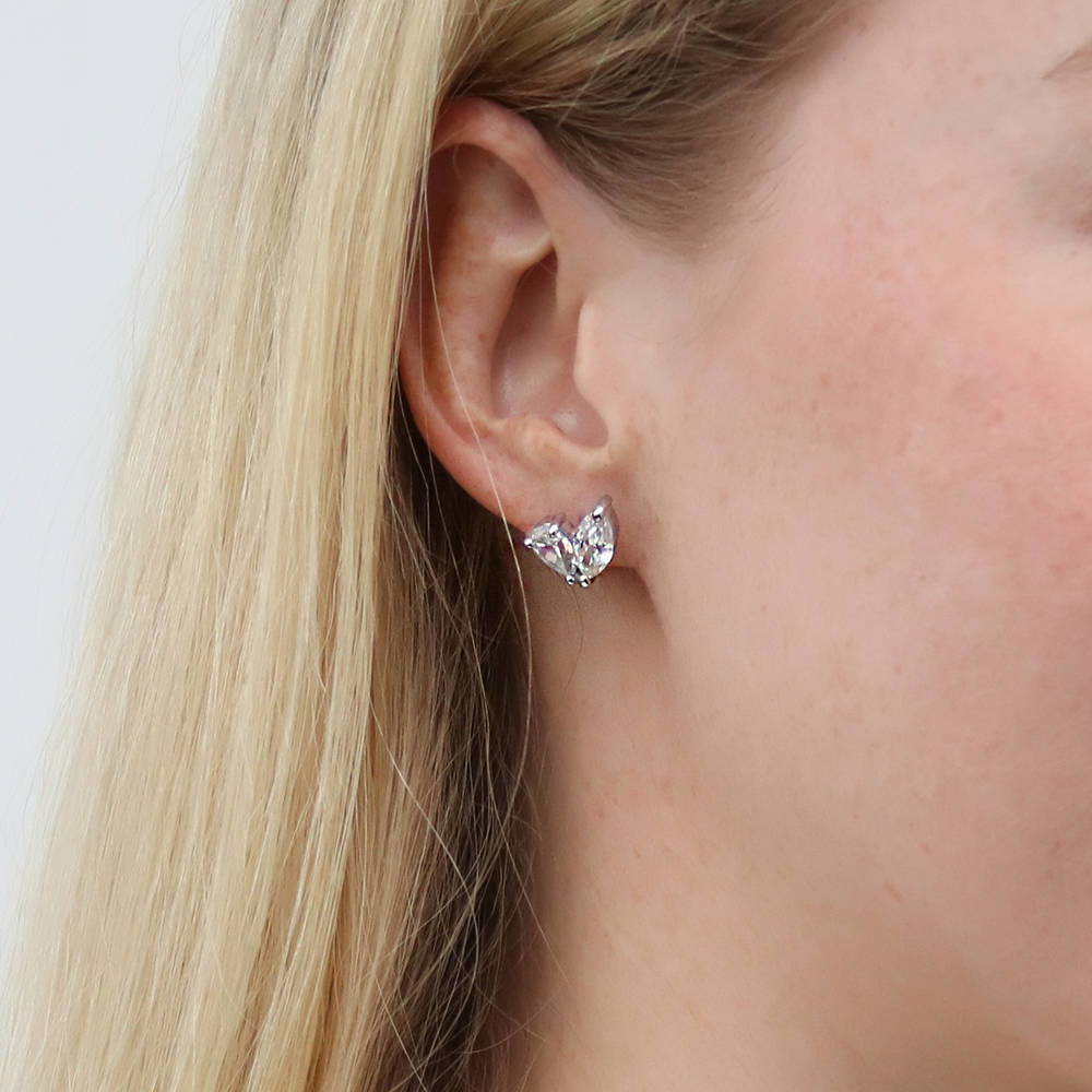 2-Stone CZ Stud Earrings in Sterling Silver